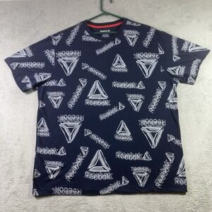 Reebok Shirt Adult XL Blue All Over Print Graphic Tee Short Sleeve Pullover Logo